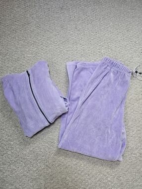 Cotton Couture Purple Velour Velvet Comfort Lounge Sweatshirt Sweatpants Set SM